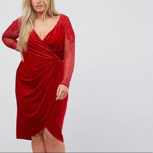 Little Mistress Allover velvet wrap midi dress - Picture 2 of 8